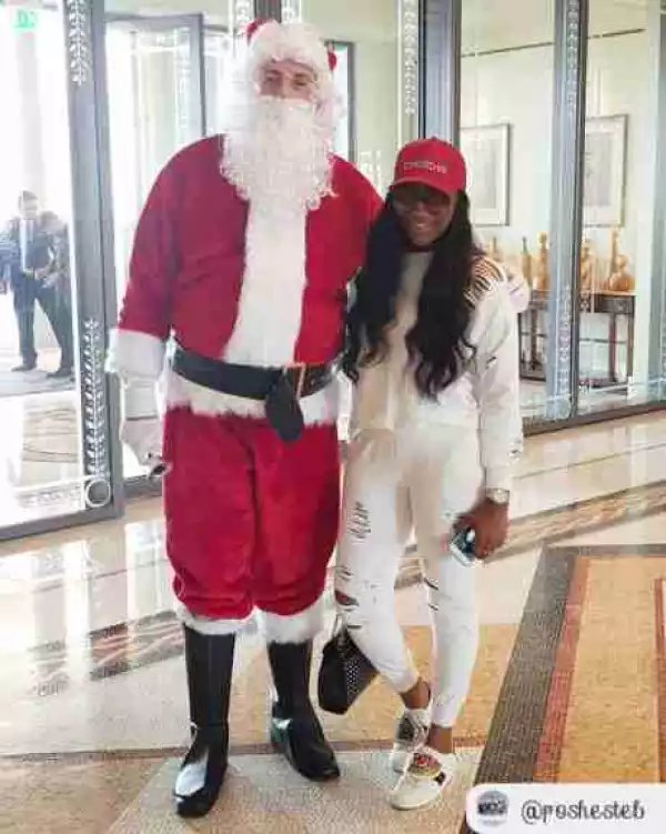 Actress Ebube Nwagbo Poses With Tall Father Christmas (Photo)